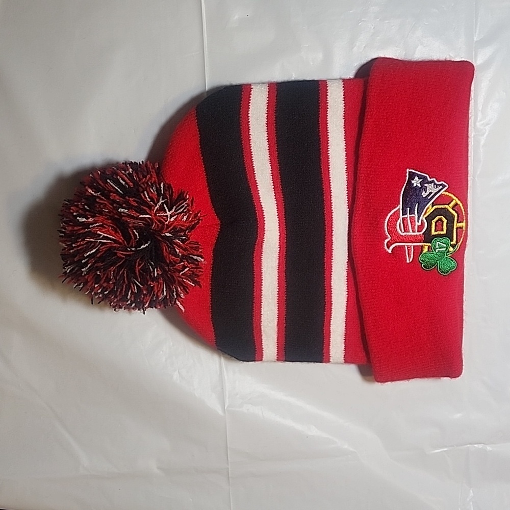 Boston 4 Team Logo Pom Pom Hat New England Patriots Red Sox Bruins Celtics 17 OS